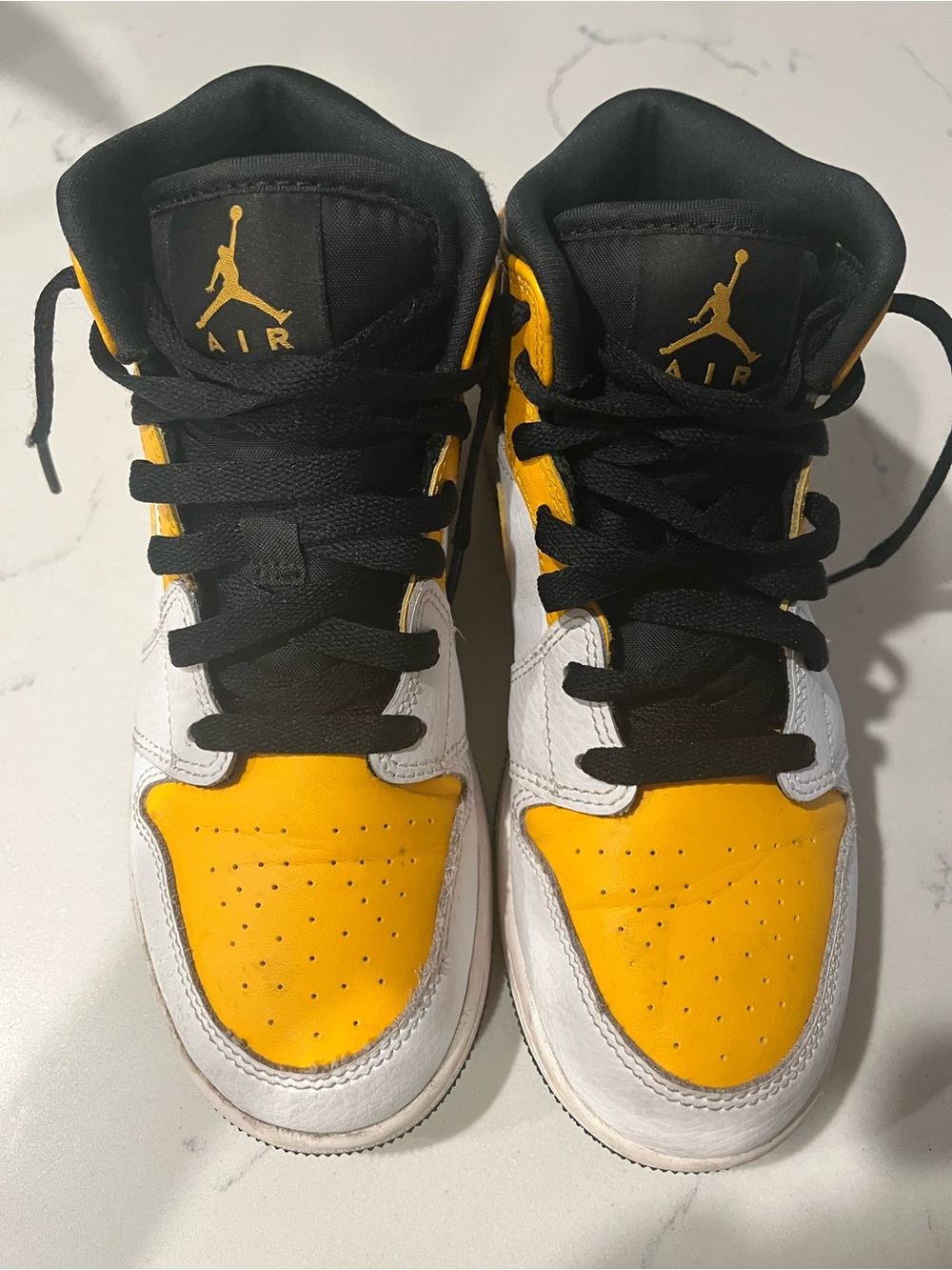 Nike Air Jordan 1 Low Top Sneakers - Yellow, White, Black Size 4Y
